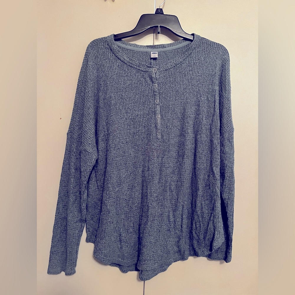Women’s Lightweight Waffle Henley, Sz Lg, Aqua